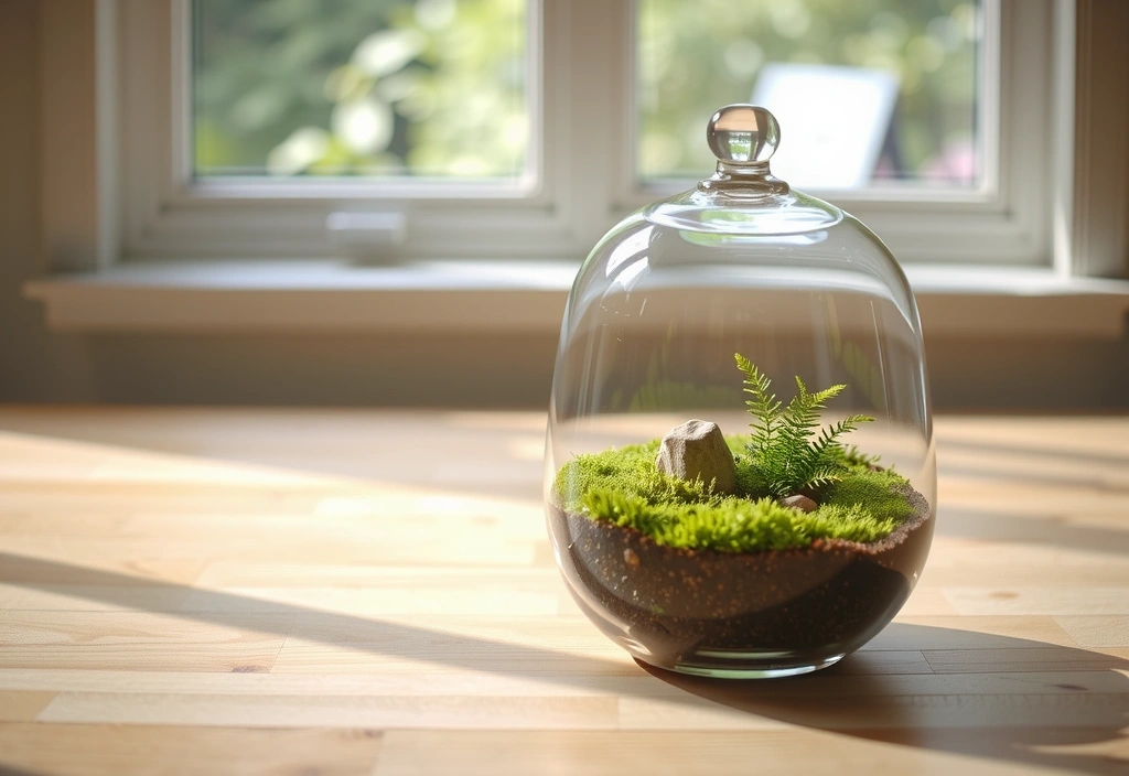 Terrarium mit grünen Pflanzen als Symbol für Balance